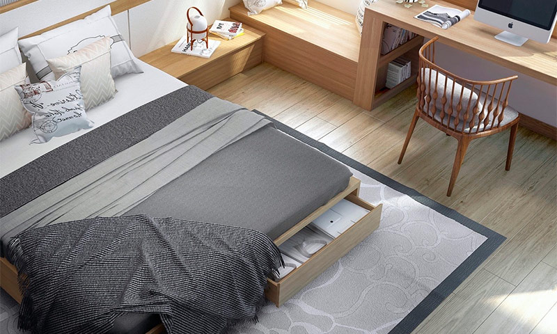 Minimālisma stila guļamistabas