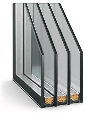 Three-chamber double-glazed window