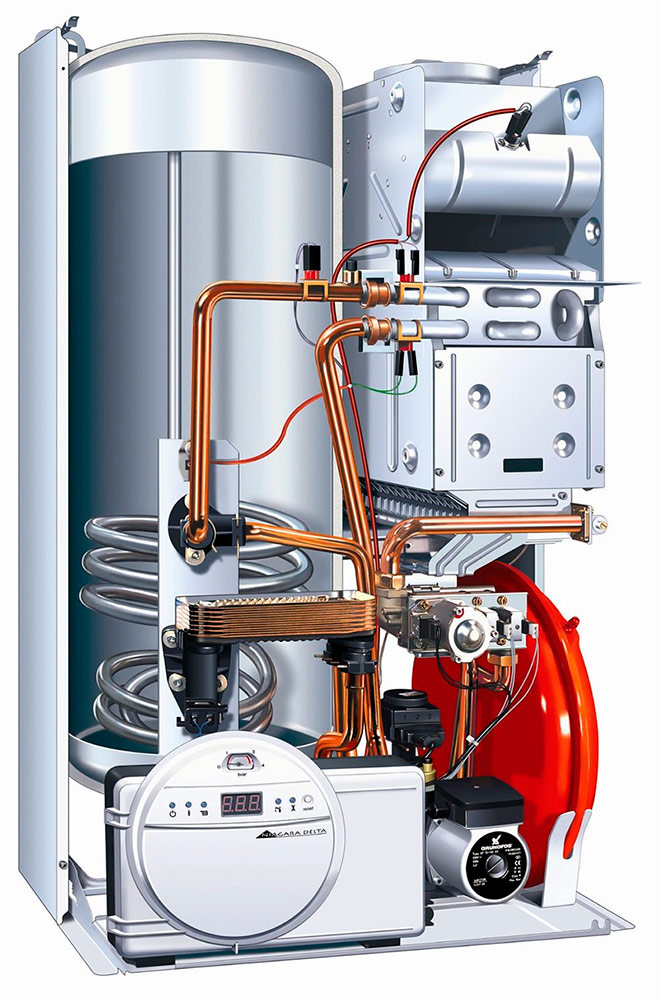 Gas boiler with integrated boiler