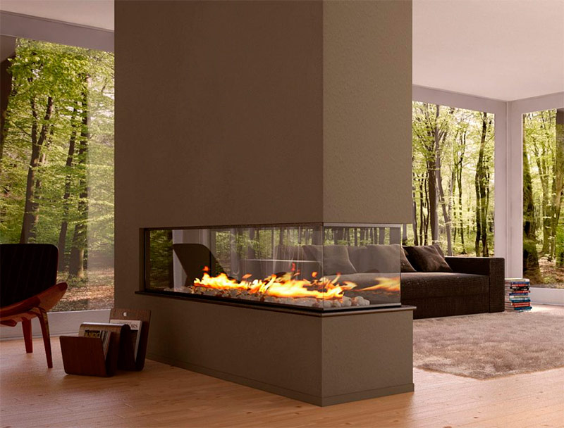 Three-sided fireplace