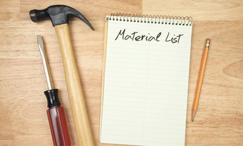 Lista över nödvändiga material och verktyg